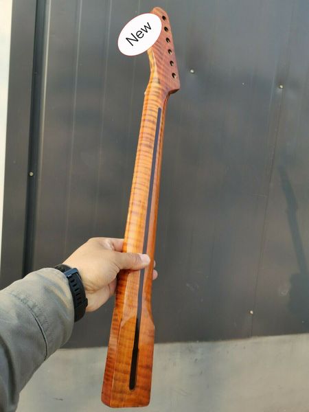 AAA Tiger Flame Ahorn-Gitarrenhals, 21 Fret, 25,5 Zoll, dunkelgelbe Perlen-Punkteinlage