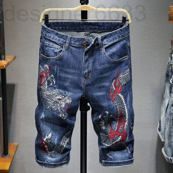 

men's jeans designer summer fashion personalized embroidered thin denim pants elastic youth capris 2tbb, Blue