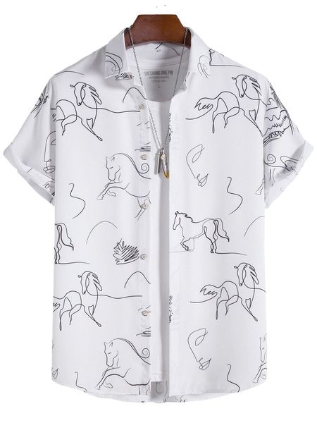 

men horse print shirt without tee 92cl#, White;black