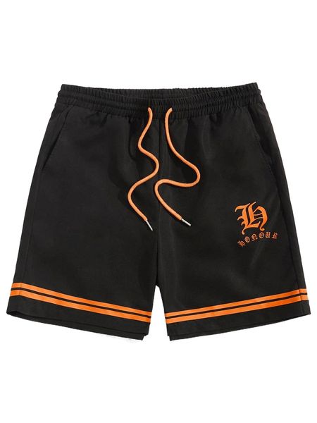 

men letter graphic drawstring waist shorts e8gi#, White;black