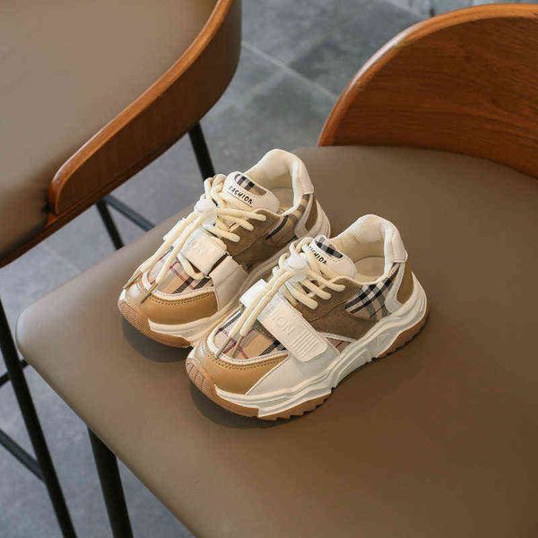 

children's dad spring and autumn new boys' and girls' sports shoes korean fashion color matching lattice, Black