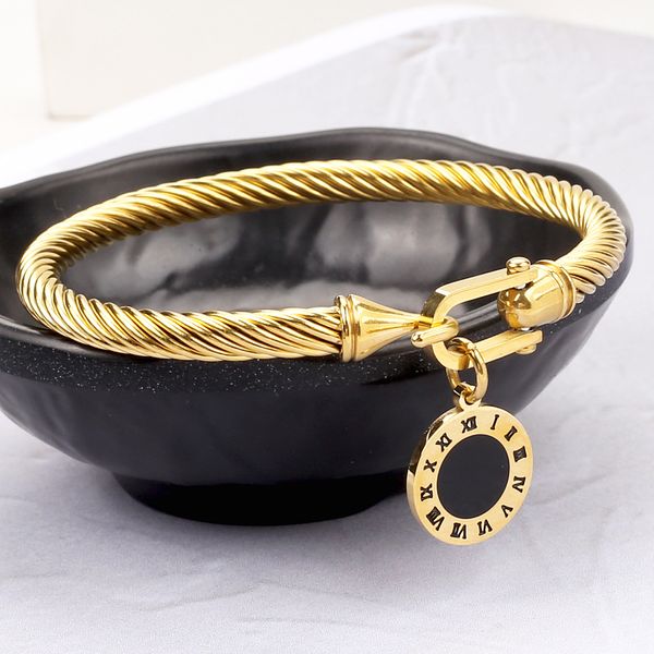 Design Armreif geflochtenes Drahtseil Hufeisenschnalle Edelstahl Armband weibliche Liebe elektrische 18 Karat Gold elastische römische Tag Armband Hip Hop Schmuck