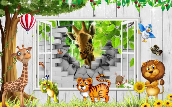 Personalize o papel de parede de foto mural 3D para paredes desenhos animados de animais da sala de crianças decoração de decoração de fundo de parede de parede não tecidos murais