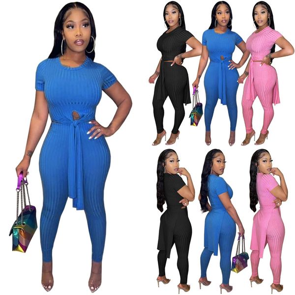

2022 designer womens two piece pants pit strip irregular side opening short sleeve and leggings tracksuits, White