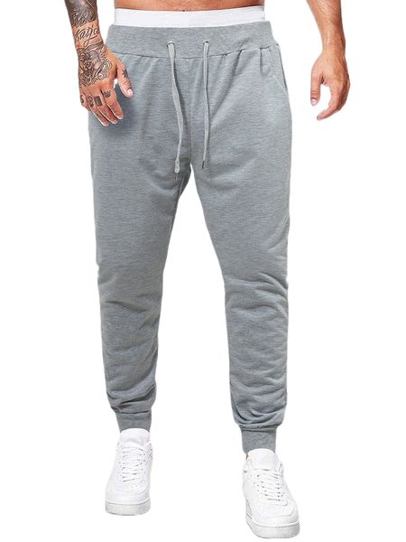 

men slant pockets drawstring waist sweatpants t00k#, Black