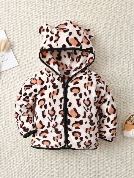 

toddler boys leopard 3d ear patched teddy coat she, Blue;gray