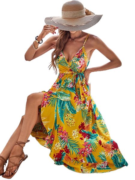 

tropical print cami dress 32eu#, Black;gray