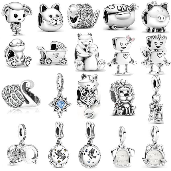 Nuovo s925 Sterling Silver Bead Charms Perline Cute Cat Robot Fai da te Moda Gioielli da donna Regalo Original Fit Pandora Bracciale di lusso Ladies Classic Brand Pendant