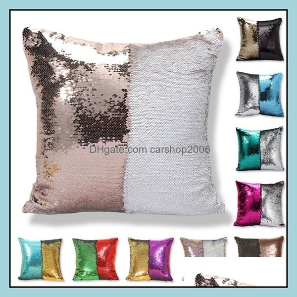 Federa per cuscino Forniture per biancheria da letto Tessili per la casa Giardino Ll Paillettes Glitter Cuscino a sirena Ers Paillettes Pillo Dhbqo