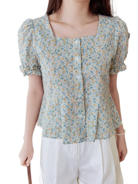 

dazy ditsy floral puff sleeve peplum blouse q1fi#, White