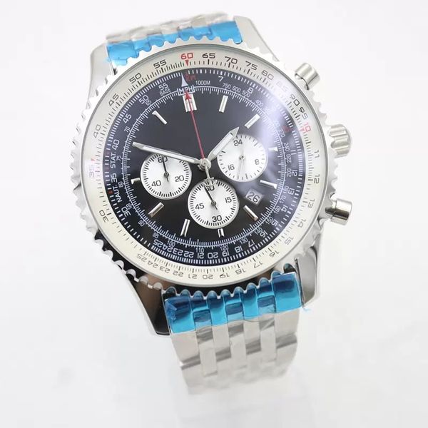 

46mm new quality watches b06 b01 navitimer chronograph battery movement quartz black dial men watch stainsteel steel mens wristwatches, Slivery;brown