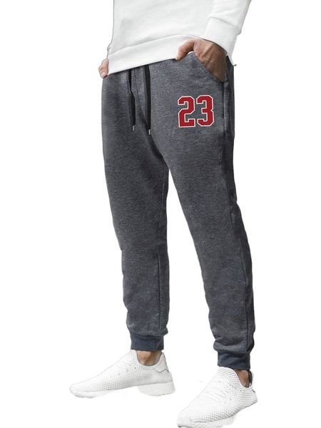 

men number print drawstring waist sweatpants 75nb#, Black