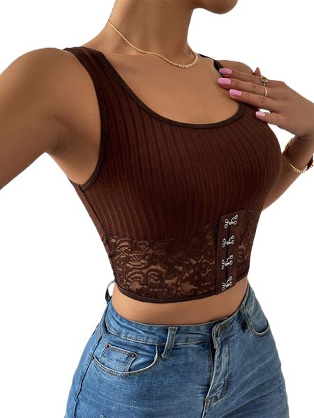 

contrast lace hook and eye tank h8x9#, White