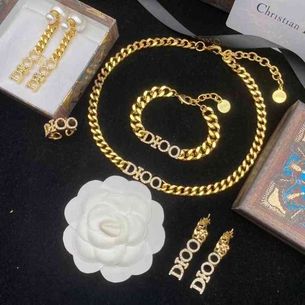 

letter necklace women's new net red studded earrings high version neck chain, Silver