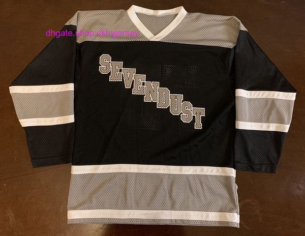 

stitched rare vintage sevendust 7d hockey jersey mens kids throwback jerseys, Black