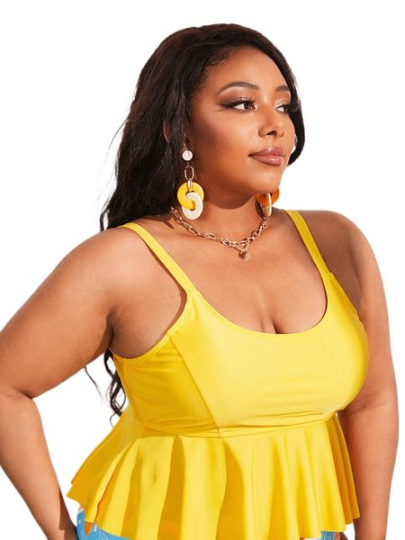 

plus peplum bikini j7zi#, Black