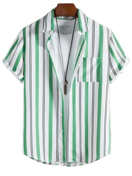 

men striped patched pocket shirt without tee n7bd#, White;black