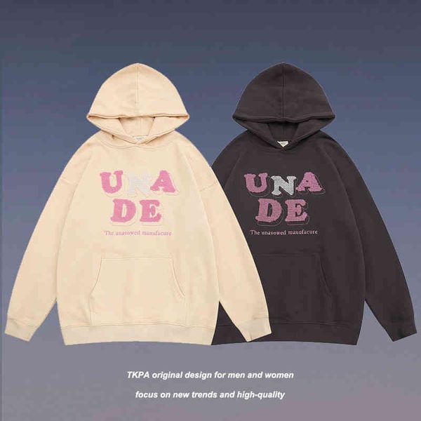 

tkpa american street trend hoodie men and women lovers letter embroidery national simple, Black