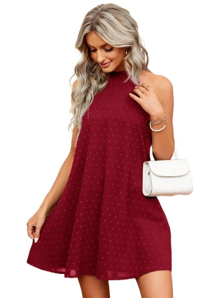 

swiss dot tie back halter dress y2mb#, Black;gray