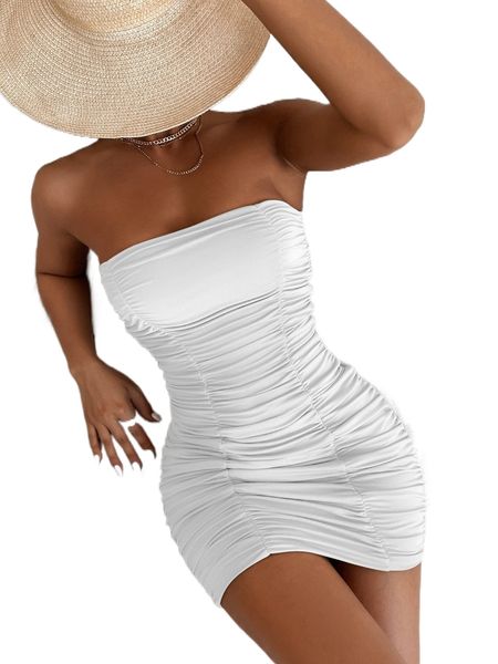 

solid ruched tube dress e9rk#, Black;gray