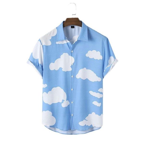 Herren-Freizeithemden, Herren-Hawaiianer, blauer Himmel, weiße Wolken, einfache Druckkleidung, männliche Damen, Reise-Party-Kleidung, übergroß230f