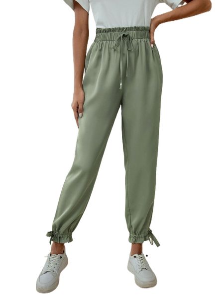 

tie paperbag waist drawstring hem carrot pants e9gn#, Black;white