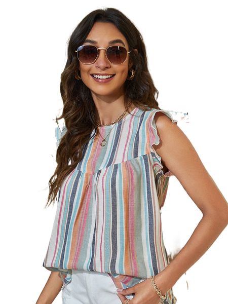 

butterfly sleeve striped e6ws#, White