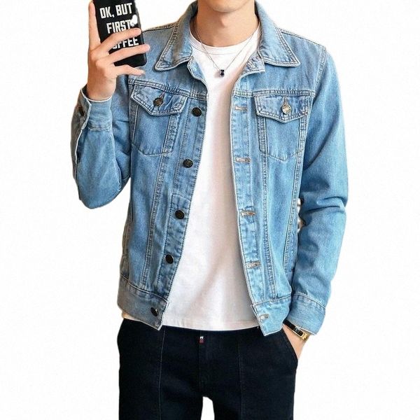 

men's jackets spring and autumn thin denim jacket light blue casual slim retro veste pour homme o0e1#, Black;brown