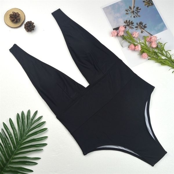 

swimsuit women swimwear solid bandage swimsuits deep vneck backless swim suit bathing suit women high waist y200824, White;black