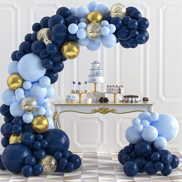 Marineblau-weißes Ballonbogen-Girlanden-Set, goldene Konfetti-Luftballons, Baby-Brautparty, Hochzeit, Abschlussfeier, Jahrestag, Partyzubehör MJ0726