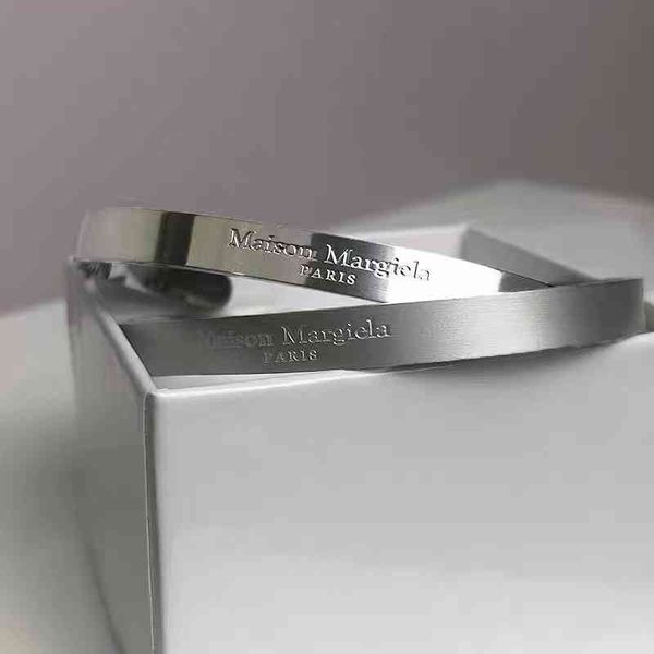 

pyc margiela style titanium steel frosted reverse couple mm6 open simple bracelet, Golden;silver