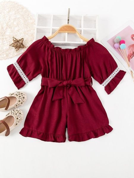 

toddler girls guipure lace panel flounce cuff belted romper she, Blue