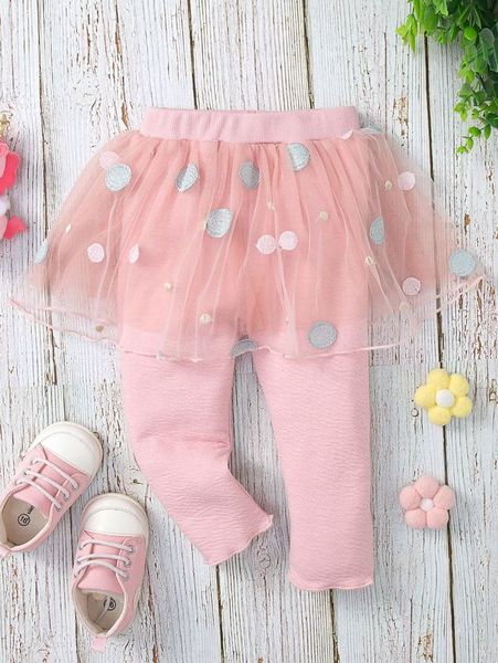 

baby contrast polka dot embroidered mesh 2 in 1 pants she, Blue