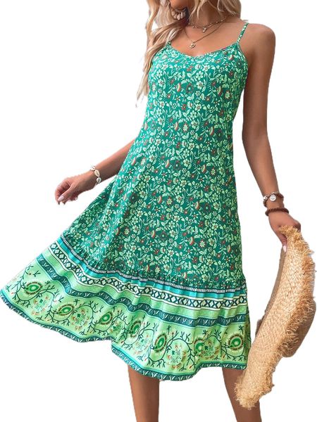 

floral print ruffle hem cami dress k2eo#, Black;gray