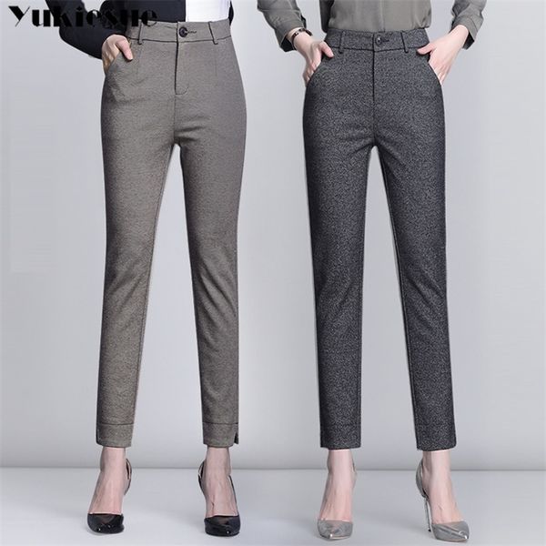 

woman autumn winter pencil pants elastic high waist plus size comfort soft slim office lady suit trousers good quality 210412, Black;white