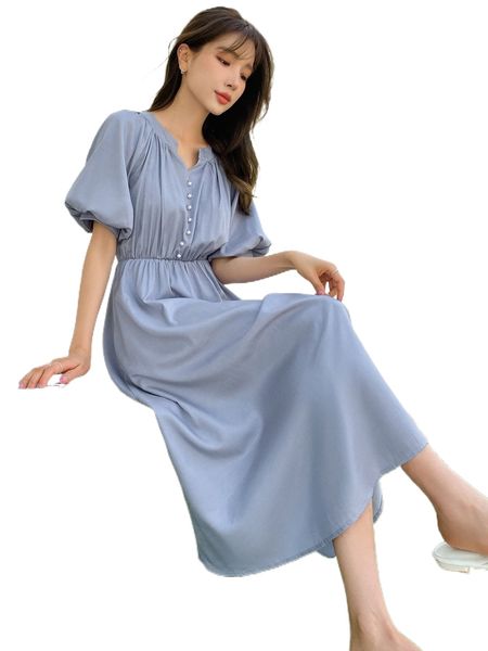 

dazy puff sleeve button front shirt dress 3987#, Black;gray
