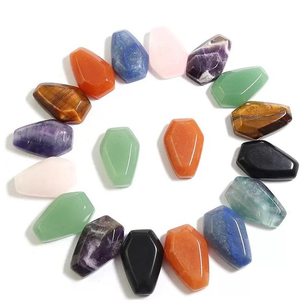 

stone loose beads jewelry natural crystal coffin shape ornaments reiki healing chakra quartz mineral tumbled gemstones gem craft dhiff, Black