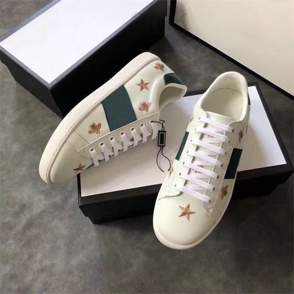 

designer women shoes snake bee embroidered ace leather sneaker low-leather trainers white rubber bottom crystal stripes pattern casual, Black