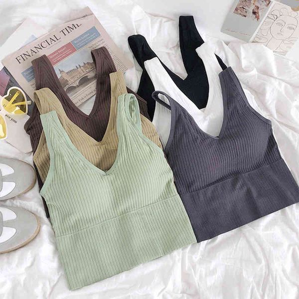 

women's tanks camis 2022 small thread sports girl with bra without steel ring comfortable knitted underwear vest back e0vh, White