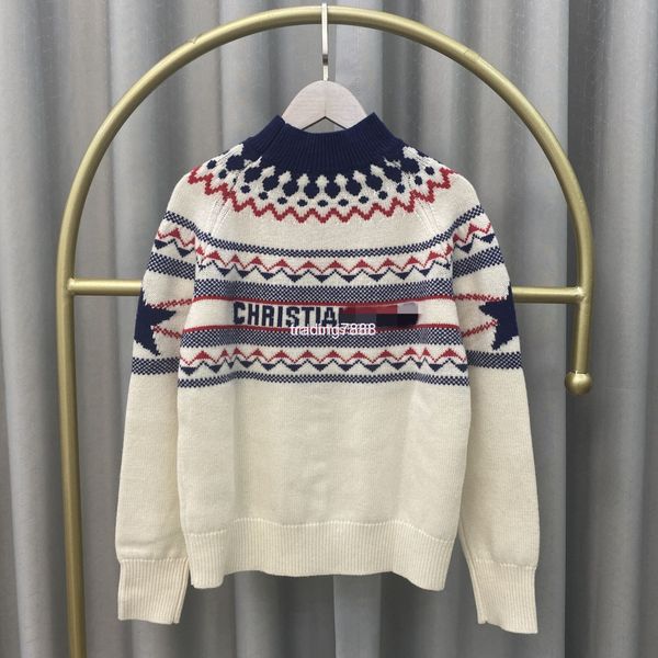 

women's knits & tees d family 21 winter skiing series pentagram star stripe sweater exclusive round neck pullover sports wool, White