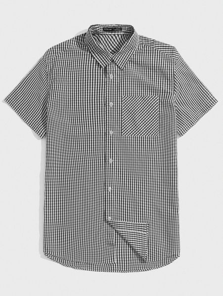 

men gingham patched pocket shirt q7t7#, White;black