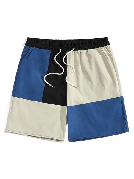 

romwe guys color-block shorts d3gu#, White;black