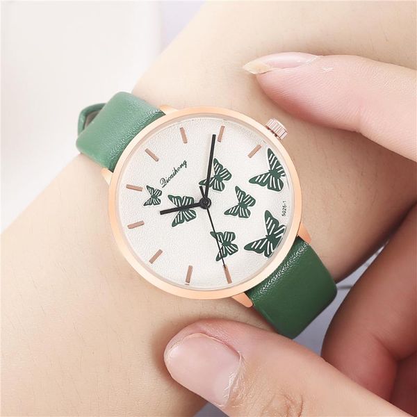 Avanadores de punho 2022 Mulheres relógios ladras Índia Rosy Gold Butterfly Leather Watch for feminino Relogio feminino