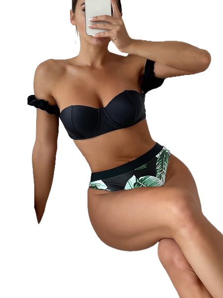 

tropical print push up bikini swimsuit m7ye#, White;black