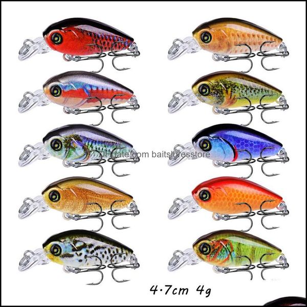 

baits lures fishing sports outdoors 10 color mixed 4.7cm 4g crank hooks treble hook hard pesca tackle accessories kl002 drop delivery 2021