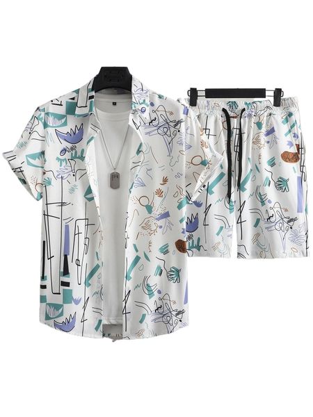 

men graffiti print shirt & drawstring waist shorts without tee y8j2#, Gray