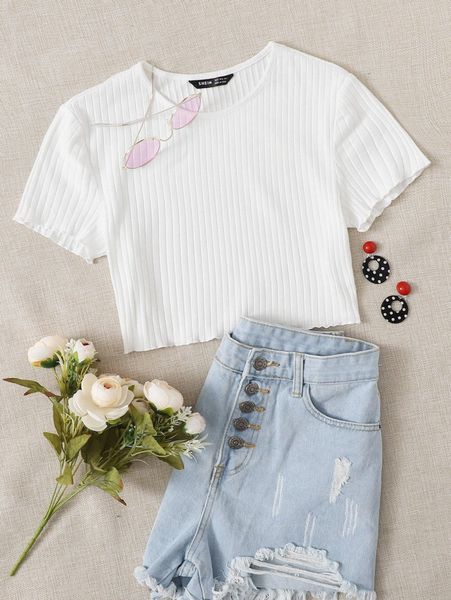 

lettuce trim rib-knit a1ij#, White