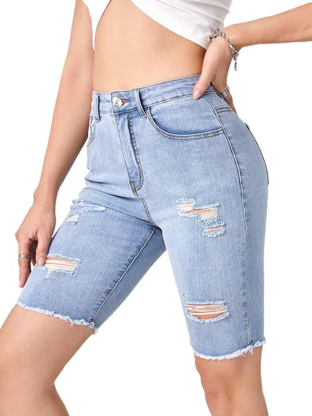 

high waist ripped raw cut denim shorts m1p4#, White;black