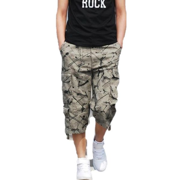 

men's shorts summer fashion camouflage cargo short men loose military trousers casual man multi-pocket pants big size, White;black