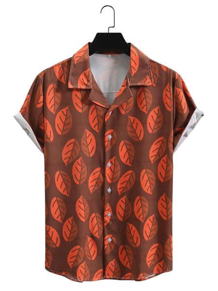 

men allover leaf print shirt 35gv#, White;black